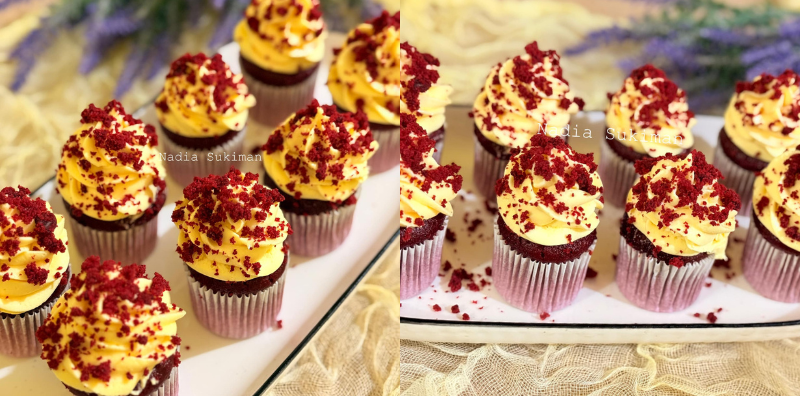 Resipi Red Velvet Cupcake Dengan Topping Cream Cheese, Terliur Tengok!