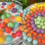 Resipi Bubur Candil Pelangi Dengan Kuah Santan Lemak Manis, Kenyal Bila Gigit!