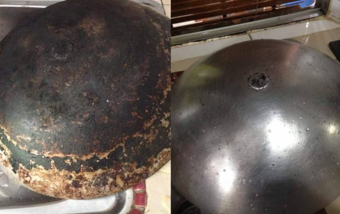 cara hilangkan kerak kuali