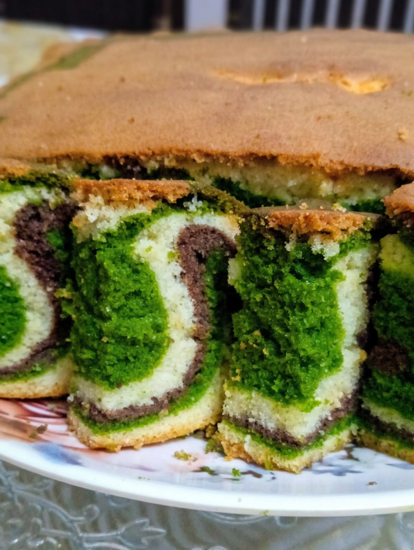 kek marble coklat matcha