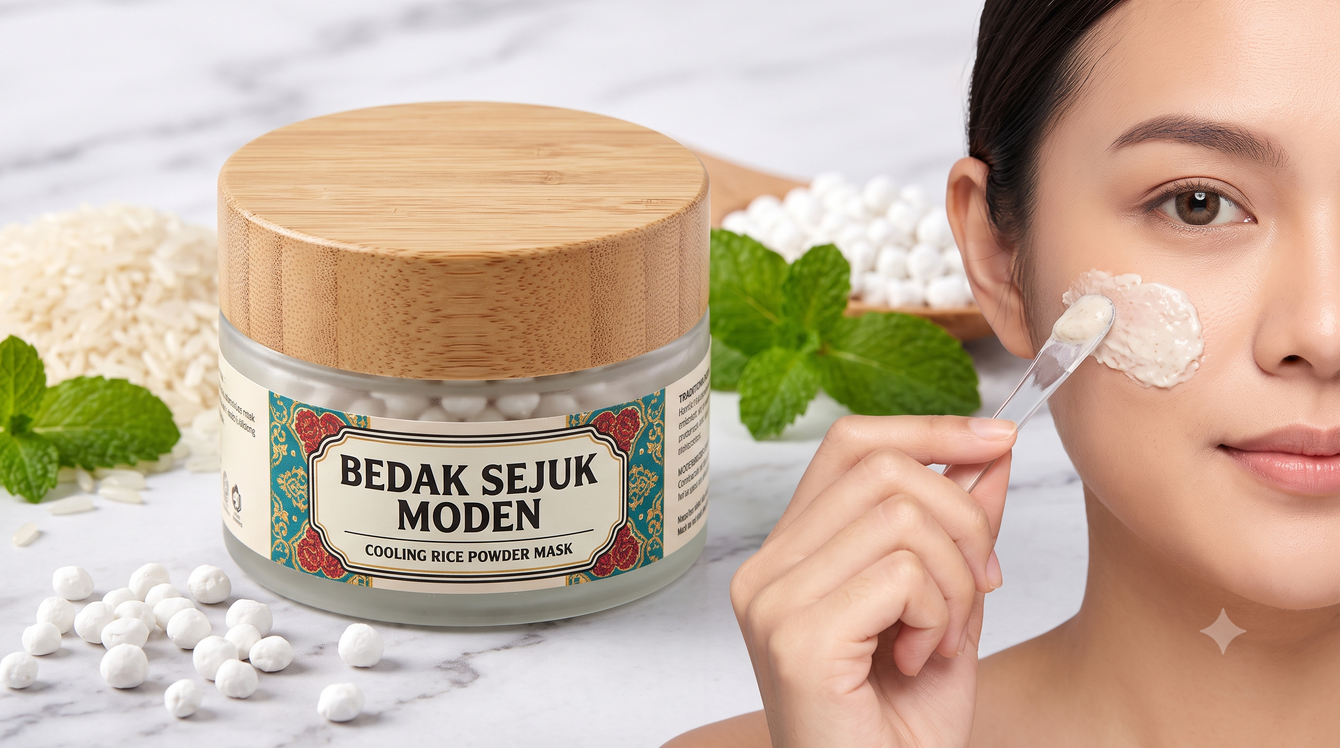 Bedak sejuk beras asli bahan kecantikan tradisi petua nenek