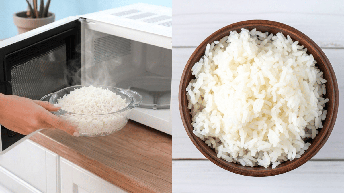 masak nasi guna microwave