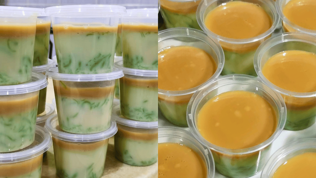 Resipi Agar-Agar Cendol Lembut Berkrim Dengan Lapisan Gula Kabung, Nikmat Makan Sejuk-Sejuk!