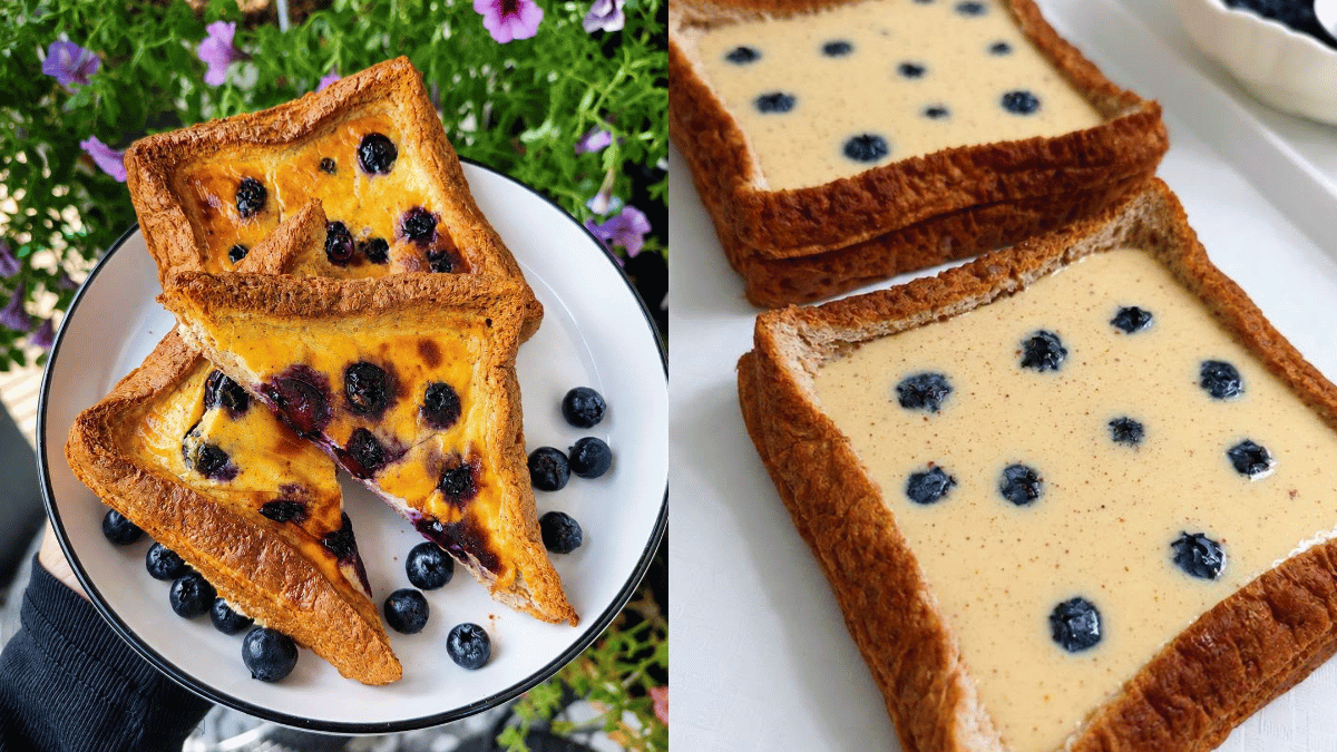 Resipi Toast Blueberry Custard, Rangup Di Tepi Dengan Tekstur Lembut Berkrim Di Tengah