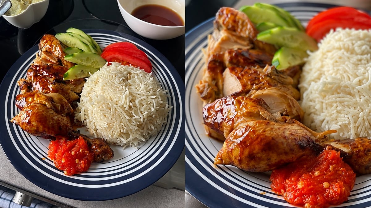Resipi Nasi Ayam Roasted Homemade, Ayam Panggang Juicy Dengan Nasi Wangi & Sos Cili Segar!