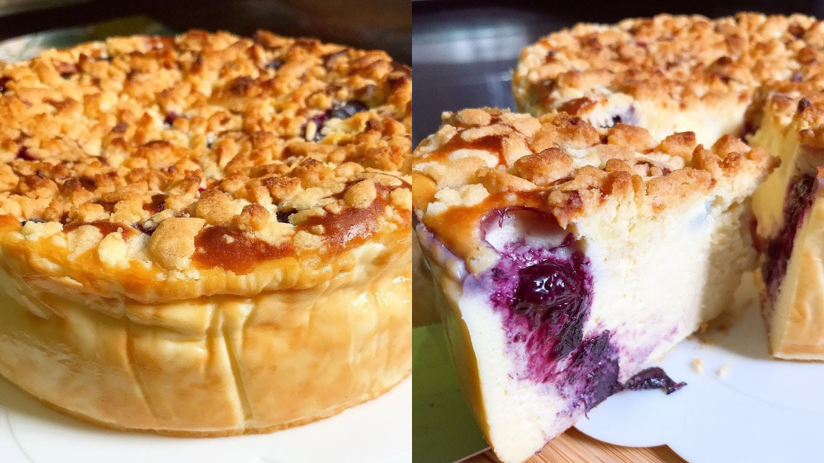 Resipi Blueberry Crumble Burnt Cheesecake, Gabungan Kek Lembut & Topping Rangup Memang Ngam!