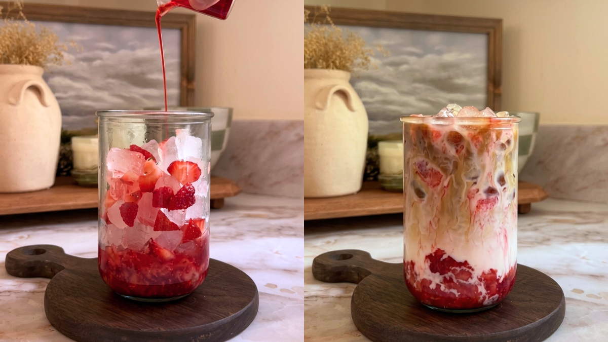 Coffee + Strawberi? Resipi Air Strawberi Latte Ini Memang Sedap Luar Biasa!