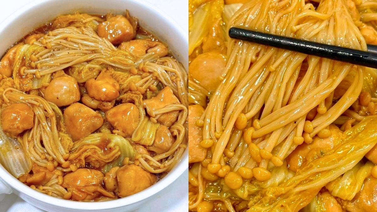 Lauk Balik Kerja Paling Senang, Ayam Cendawan Enoki Ini Memang Mengenyangkan
